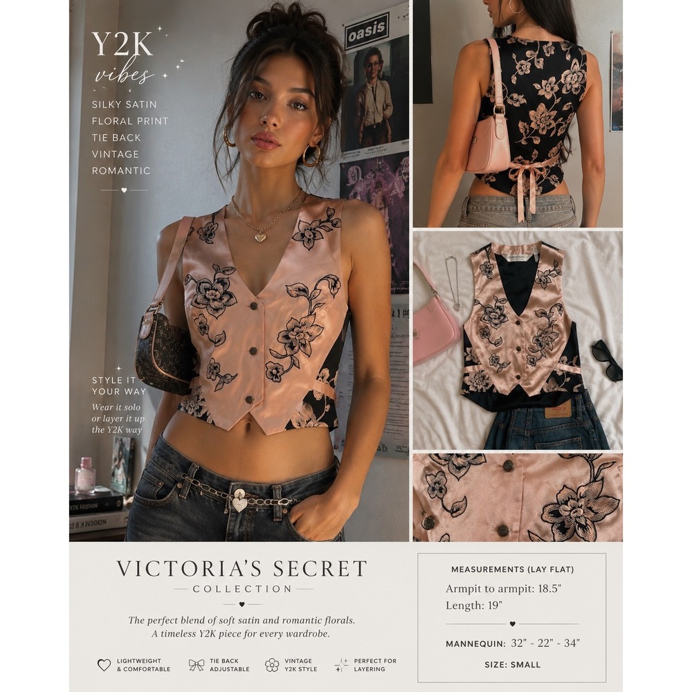 Vintage Victoria's Secret Floral Vest Women's Small Y2K Romantic Cottagecore